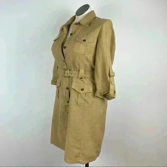 Vtg predictions dress size 14 tan ultra suede vegan button down safari 90s y2k - Picture 5 of 9